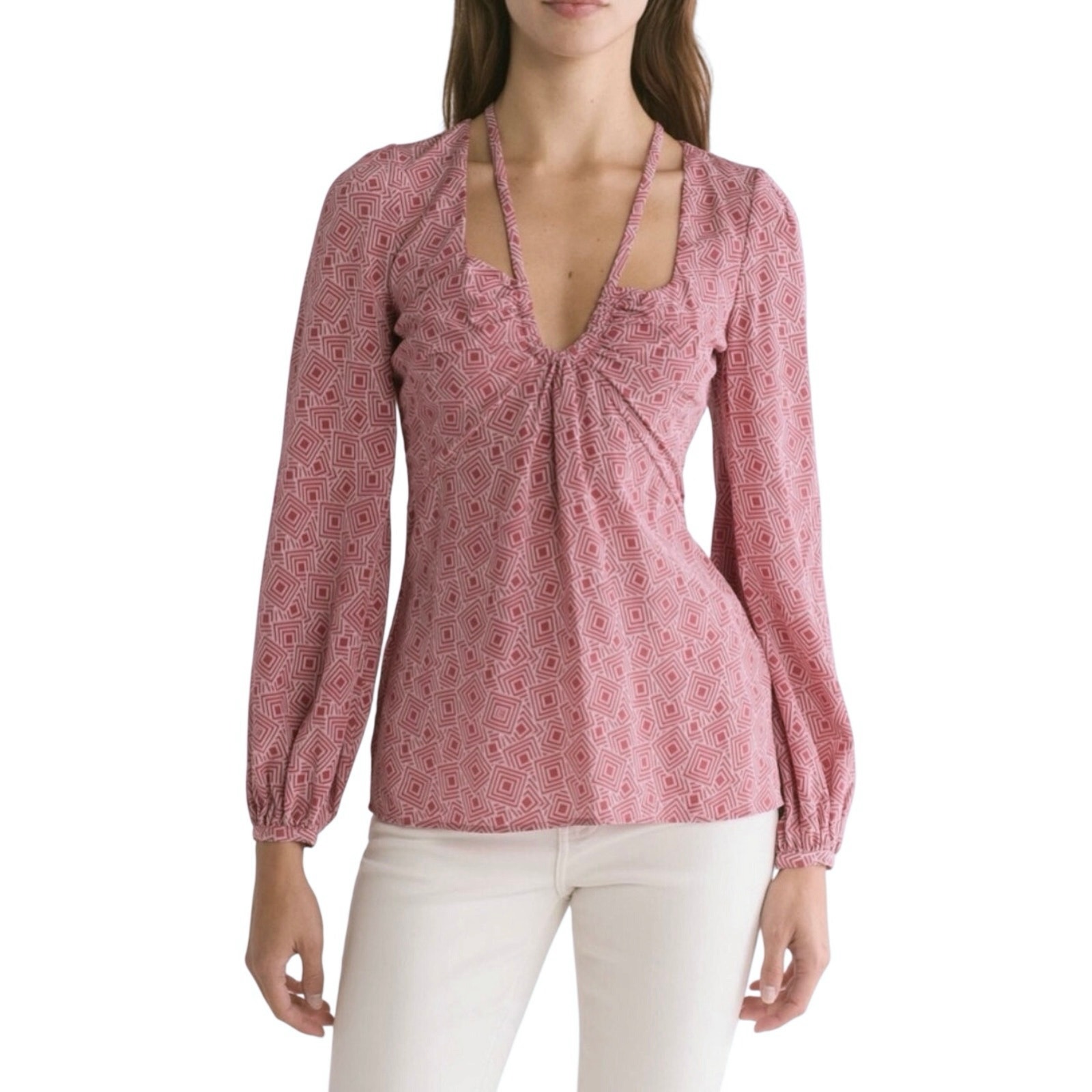 Equipment Femme Women’s Silk Arden Geo Print Long Sleeve Top